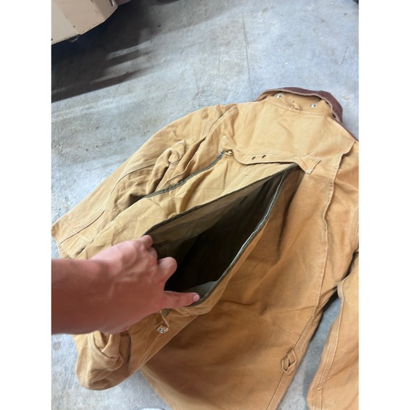 Vintage Carhartt Men's M Tan Duck Canvas Corduroy Collar Blanket Lined Jacket - Picture 9 of 16